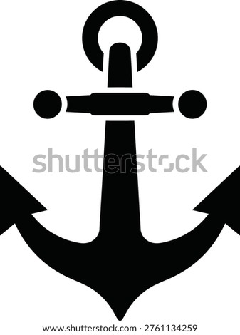 Black anchor icon, nautical ship equipment vector illustration, maritime marine symbol isolated on white background, sea naval vessel transportation
