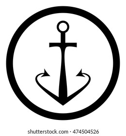 Black anchor icon with sharp hool. Vector illustration