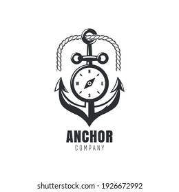 black anchor logo with the compass, vector illustration