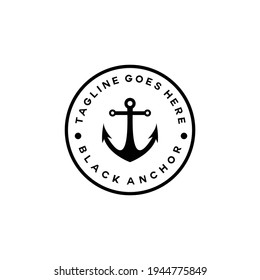 black anchor logo design vector with classic and vintage style for shipping company