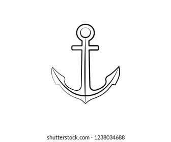 A black anchor of ship vector to secure vessel in the sea on white background illustration