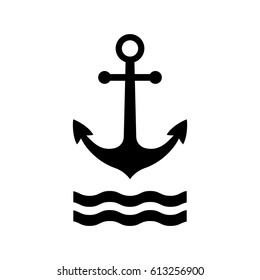 Black anchor vector icon, isolated object on white background,