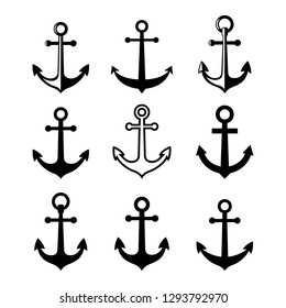 Black anchor vector icons on white background