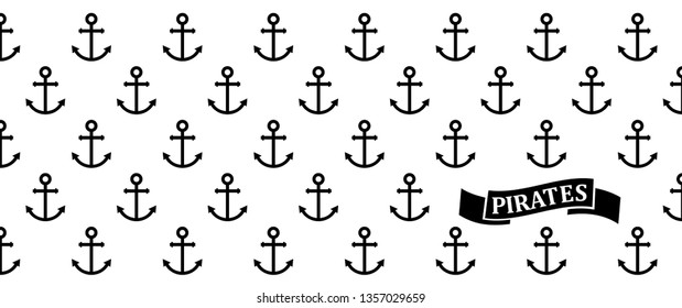 Black anchors seamless line pattern banner. Funny pirate, pirates sign. Flat vector sea symbol sign. Anchor for ship, boat maritime pictogram. Happy halloween party.