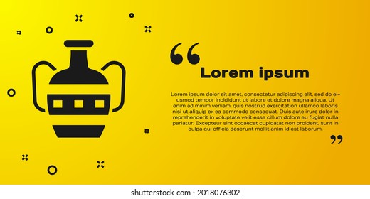 Black Ancient amphorae icon isolated on yellow background.  Vector