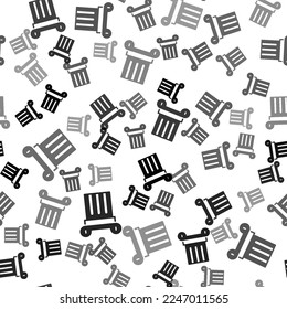 Black Ancient column icon isolated seamless pattern on white background.  Vector
