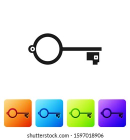 Black Ancient key for game icon isolated on white background. Set icons in color square buttons. Vector Illustration