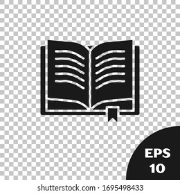 Black Ancient magic book with alchemy recipes and mystic spells and enchantments icon isolated on transparent background.  Vector Illustration