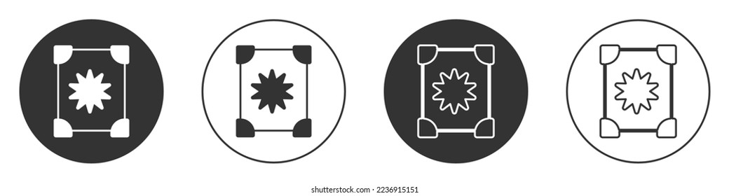 Black Ancient magic book with alchemy recipes and mystic spells and enchantments icon isolated on white background. Circle button. Vector