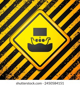 Black Ancient viking scandinavian drakkar icon isolated on yellow background. Viking transport ship. Warning sign. Vector