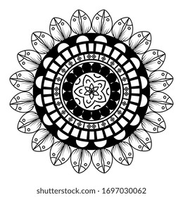 Black andala design of Bohemic ornament indian decoration retro vintage meditation henna ethnic arabic texture and tribal theme Vector illustration