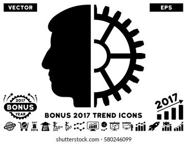 Black Android Head pictogram with bonus 2017 trend design elements. Vector illustration style is flat iconic symbols, white background.