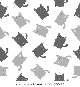 Black  ang grey cats  Pattern, flat vector