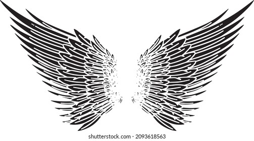 Black Angel Bird Feather Wings Illustration Vector