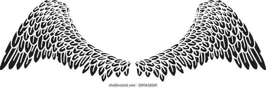 Black Angel Bird Feather Wings Illustration Vector