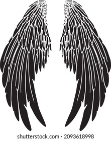 Black Angel Bird Feather Wings Illustration Vector