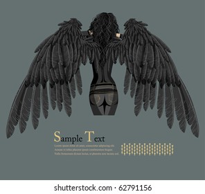 Black Angel, a girl dressed in black with black wings. Illustration