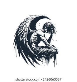 Der schwarze Engel. Grobe Skizze Vektorgrafik.