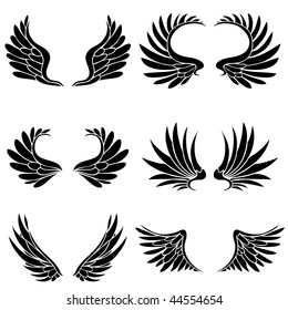 Black angel wings isolated on a white background.