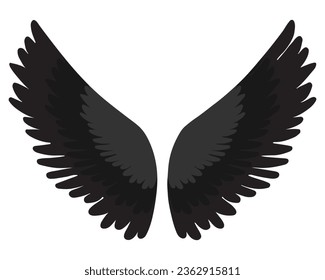 Black angel wings vector illustration. Perfect for t-shirts, logos, tattoos, web design, art prints, and crafts.