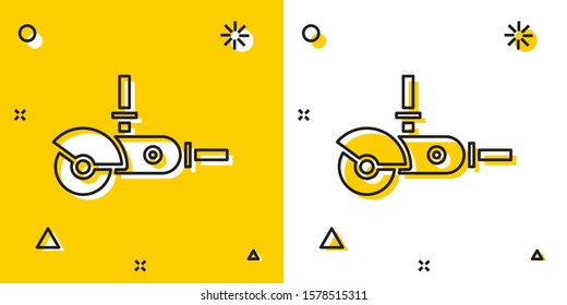Black Angle grinder icon isolated on yellow and white background. Random dynamic shapes. Vector Illustration