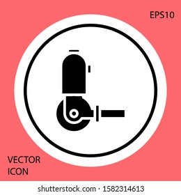 Black Angle grinder icon isolated on red background. White circle button. Vector Illustration