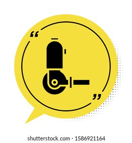 Black Angle grinder icon isolated on white background. Yellow speech bubble symbol. Vector Illustration