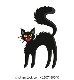 Black angry cat cartoon style. Vector illustration for Halloween.