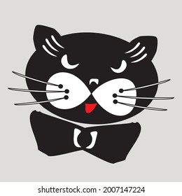 black angry cat face with bow tie