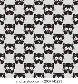 Black angry cat face with bow tie