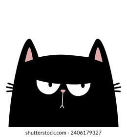 Black angry cat kitten kitty silhouette icon. Sad emotion. Cute kawaii cartoon character. Happy Valentines Day. Baby greeting card, tshirt, sticker print template. White background. Flat design Vector