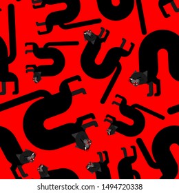 Black angry cat pattern seamless. Attacker pet background. Animal vector texture