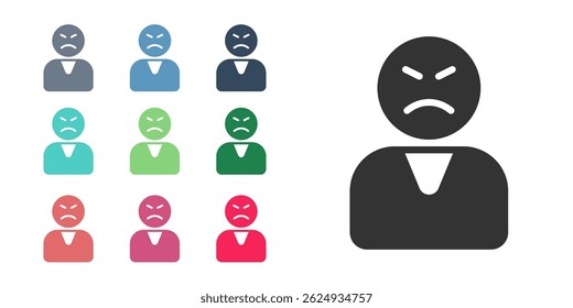 Black Angry customer icon isolated on white background. Set icons colorful. Vector
