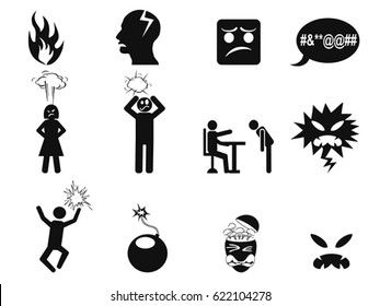 black angry icons set
