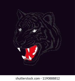 Black angry tiger face, illustration