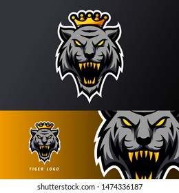 Black angry tiger king mascot sport esport logo template long fangs for streamer team