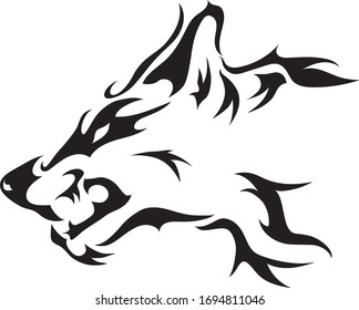 Black angry wolf digital pattern, vintage printable illustration