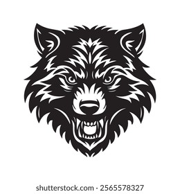 Black Angry Wolf Head Outline Art