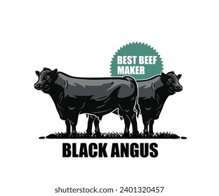 BLACK ANGUS CATTLE LOGO, silhouette of great bull standing at farm vector illustrations svg
