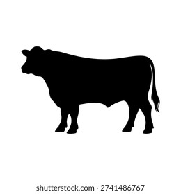 Black angus cattle silhouette vector flat design isolated on white background.
