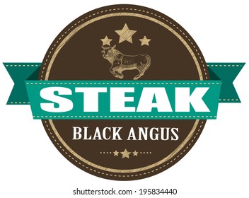 Black Angus Steak Grunge Stamp With On Vector Illustration