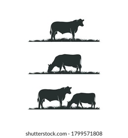 Black angus vector illustration. Grass silhouette livestock farm logo design
