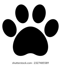 Black animal dog footprint paw isolated on white background, vector illustration