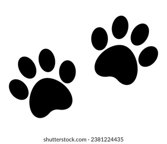 Black animal dog footprint paw, paw stamp, vector