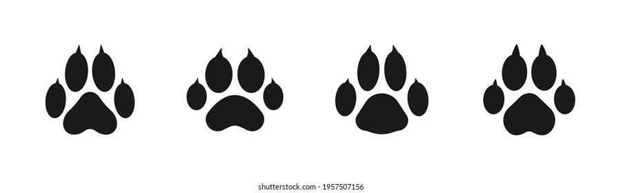 Black animal footprints set. Silhouette of paw print with claws. Animal (dog, cat) paw prints. Vector illustration. Flat style. EPS-10