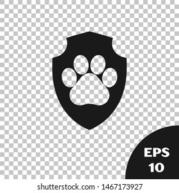 Black Animal health insurance icon isolated on transparent background. Pet protection icon. Dog or cat paw print.  Vector Illustration