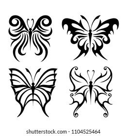 Black Animal Insect butterfly tattoo and silhouettes Icon Vector