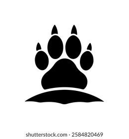 Black animal paw with claw print icon silhouette vector flat illustration design on white background.