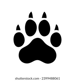 Black animal paw with claws print. Footprint icon vector illustration