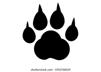 Black animal paw print with claws on white background